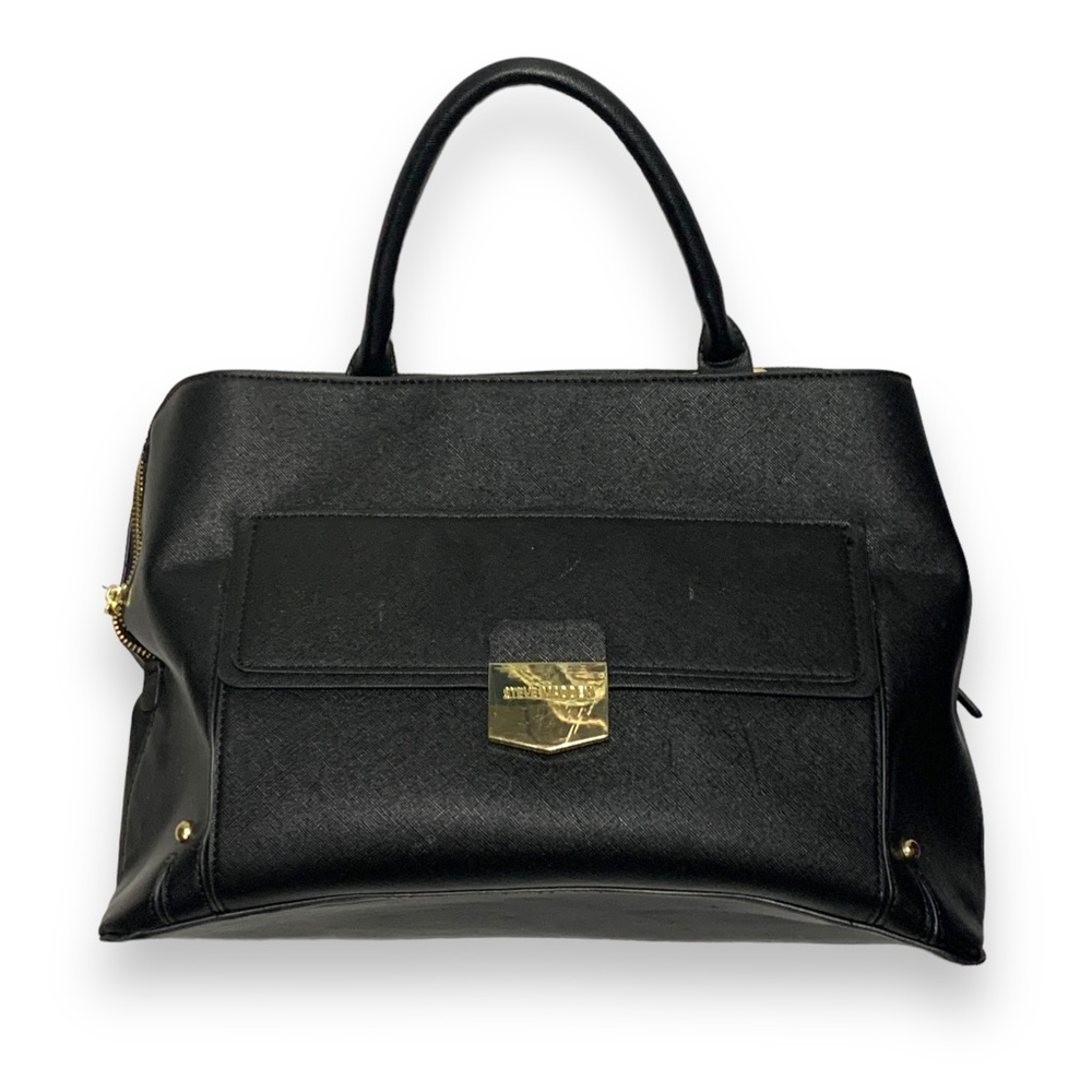 Steve Madden Extra Large Black Gold Purse Detachable Shoulder Strap 2 Handles